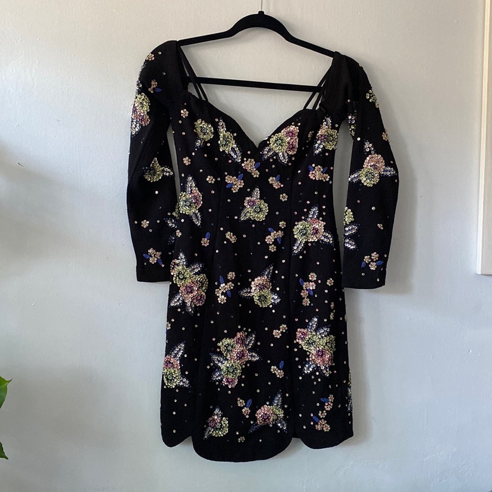 Topshop off-the shoulder- long sleeve sequin Mini dress